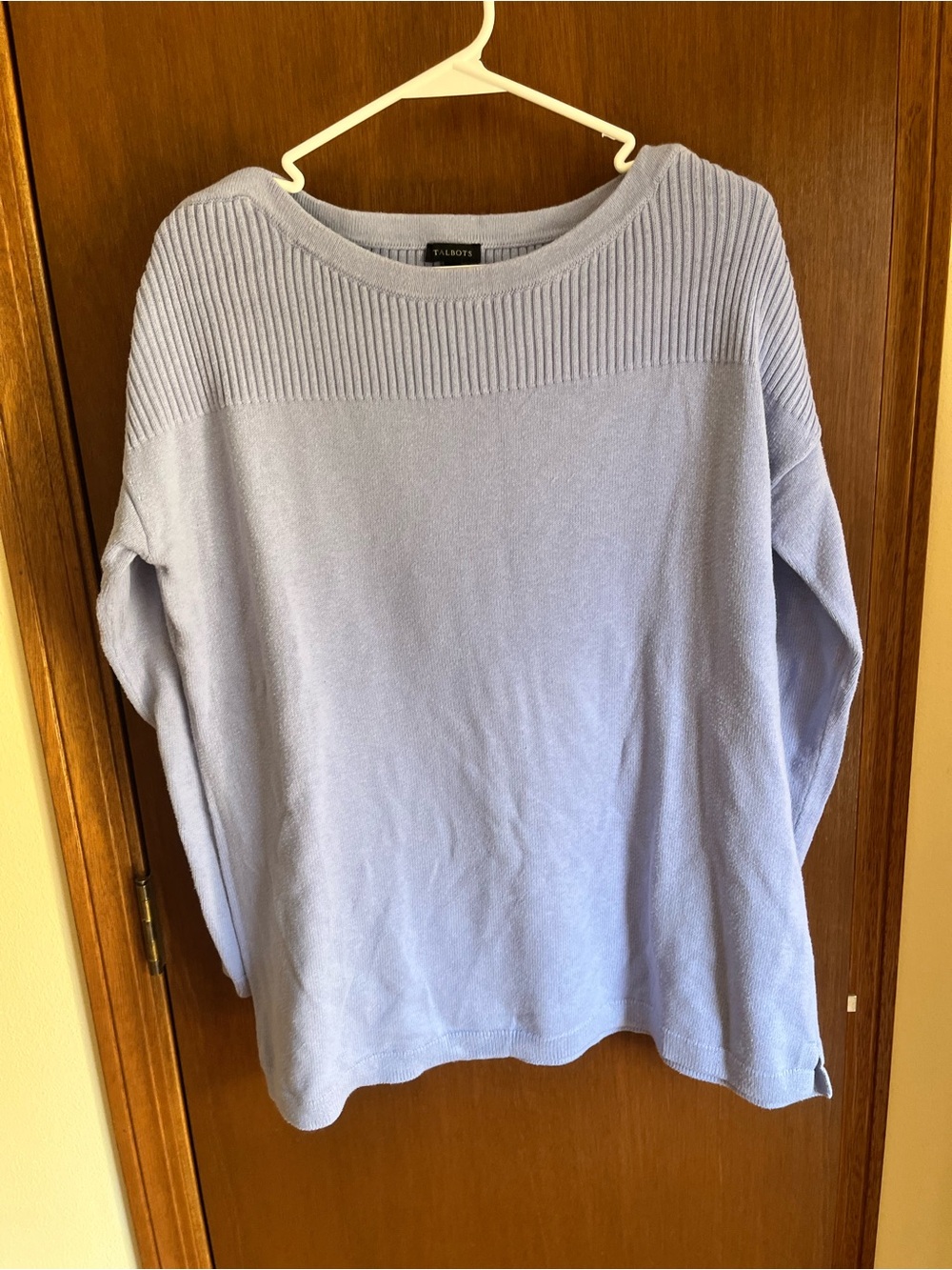 Talbots Light Lavender Ribbed Yoke Crew Neck Sweater